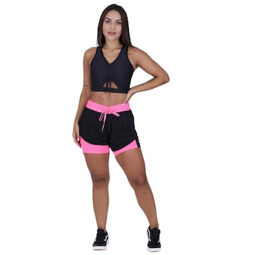 Conjunto Orbis Fitness com Short Soltinho e Interno + Blusa Cropped com Bojo - Feminino