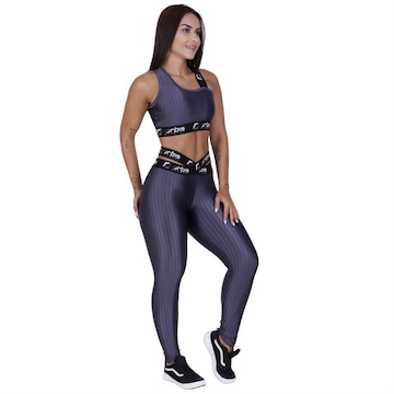 Conjunto Orbis Fitness: Calça Legging Cós Transpasse + Top Fitness com Bojo Cirrê 3D Elástico - Feminino