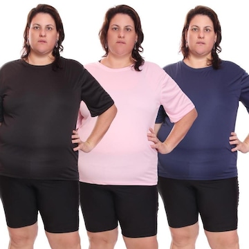 Kit de Camisas Térmica Dellas Fit Dry Fit Plus Size com Proteção Solar Uv - 3 Unidades - Feminina