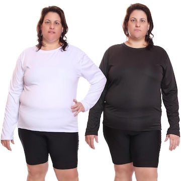 Kit de Camisas Térmica Dellas Fit Dry Fit Plus Size Manga Longa com Proteção Solar Uv - 2 Unidades - Feminina