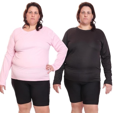 Kit de Camisas Térmica Dellas Fit Dry Fit Plus Size Manga Longa com Proteção Solar Uv - 2 Unidades - Feminina