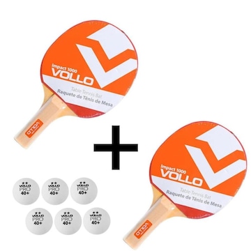 Kit Raquete Ping Pong Vollo Impact 1000 - 2 unidades + 6 Bola 2 Estrela