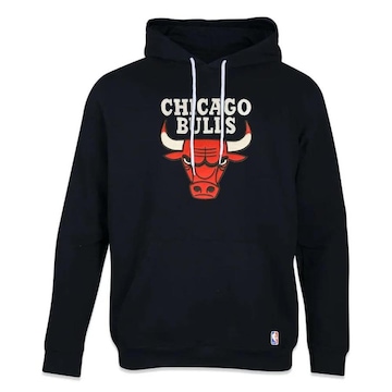 Blusão de Moletom com Capuz NBA Canguru Chicago Bulls Feltro Logo