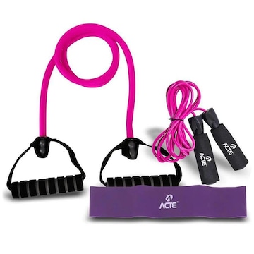 Kit de Treino Funcional Acte Sports BT Adiccted com Faixa Elástica - Média + Corda de Pular + Extensor