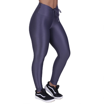 Calça Legging Orbis Fitness Detalhe Detalhe Cadarço Cós Poliamida Brilho Acetinado - Feminina