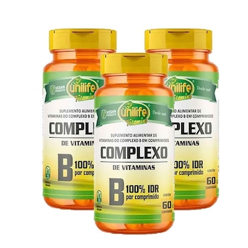 Kit 3x Vitamina Complexo B Unilife Vegana 500 mg 180 comprimidos