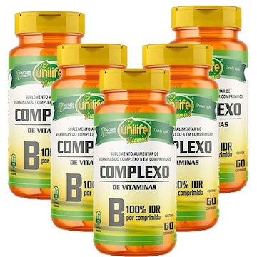 Kit 5x Vitamina Complexo B Unilife Vegana 500 mg 300 comprimidos