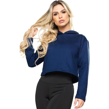 Blusão de Moletom Cropped com Capuz MVB Modas Flanelado - Feminino