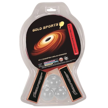 Kit Tênis de Mesa Gold Sports Advanced: 2 Raquetes + 3 Bolas