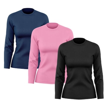 Kit de Camisas Térmica Adriben Dry Fit Manga Longa com Proteção Solar - 3 Unidades - Feminino