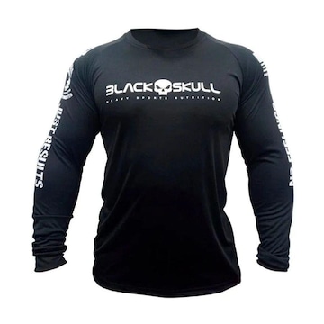 Camiseta Black Skull Manga Longa Dry Fit - Masculina