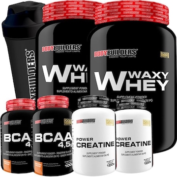 Kit Bodybuilders com Waxy Whey - Paçoca - 900g + Bcaa 4,5 - 100g + Creatinas 100g + Coqueteleira