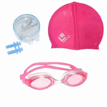 Kit Óculos de Natação Vollo Essential + Touca Vollo Swim Cap + Protetor - Adulto