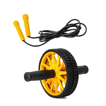 Kit Roda Abdominal + Corda para Exercícios Funcionais Fitness