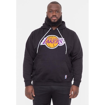 Blusão de Moletom com Capuz NBA Plus Size Feltro Logo Los Angeles Lakers Preto - Masculina