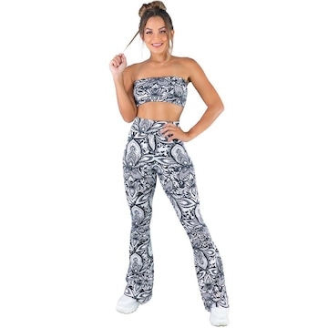 Conjunto Mvb Modas Calça Flare e Top Tomara Que Caia Estampado - Feminino