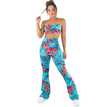 Conjunto Mvb Modas Calça Flare e Top Tomara Que Caia Estampado - Feminino