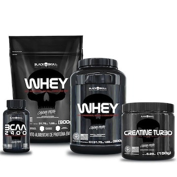 Kit Whey 2X + Bcaa + Creatina - Black Skull