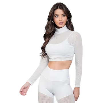 Blusa Cropped Manalinda Manga Longa Mesh - Feminina