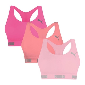 Kit Tops Fitness sem Bojo Puma Nadador sem Costura - 3 Unidades - Feminino