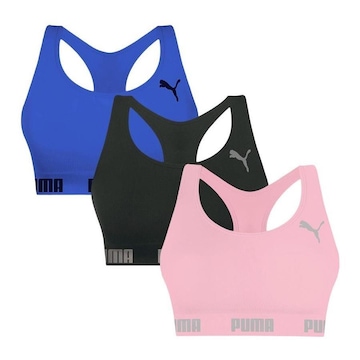 Kit Tops Fitness sem Bojo Puma Nadador sem Costura - 3 Unidades - Feminino