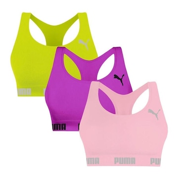 Kit Tops Fitness sem Bojo Puma Nadador sem Costura - 3 Unidades - Feminino