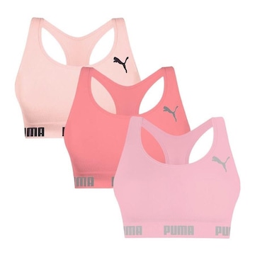 Kit Tops Fitness sem Bojo Puma Nadador sem Costura - 3 Unidades - Feminino