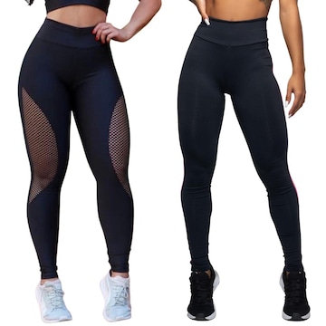 Kit Belmento: Calça Legging Arrastão + Calça Legging Básica Academia - Feminina