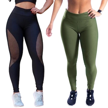 Kit Belmento: Calça Legging Arrastão + Calça Legging Básica Academia - Feminina