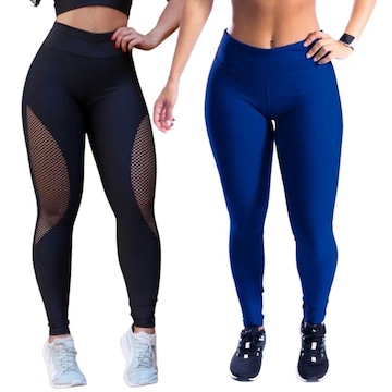 Kit Belmento: Calça Legging Arrastão + Calça Legging Básica Academia - Feminina