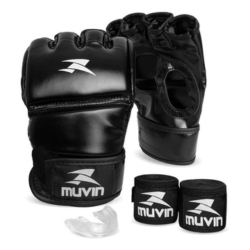 Kit de MMA Muvin: Luvas Clinch PM + Bandagem Elástica 3m + Protetor Bucal Standard Neutro - Adulto