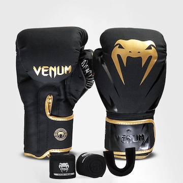 Kit Boxe Muay Thai Venum Luvas + 2m Bandagem + Bucal New Impact Evo Gold