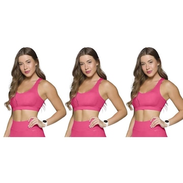 Kit Tops Fitness Selene Canelado sem Costura - Feminino - 3 unidades