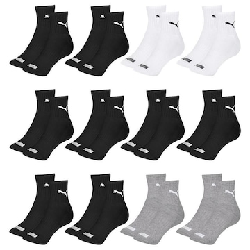 Kit Meia Cano Médio Puma Esportiva - 12 Pares - Masculino