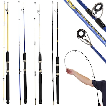 Kit de Pesca com 4 Varas Molinete Taue 1,65m 10-35Lb Atacado Barato