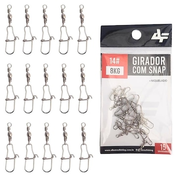 Pacote Albatroz Fishing 15 Snap Girador Pesca 14# Niquelados Resistência 8Kg