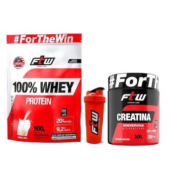 Kit Whey Protein FTW 100% Refil - 900g- Leite com Coqueteleira + Creatina 300g