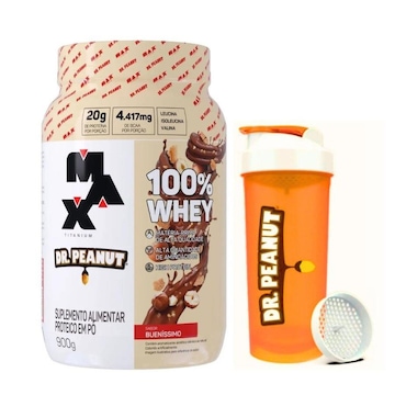 Kit Whey Protein 100% Dr. Peanut Max Titanium 900g Buenissímo com Coqueteleira