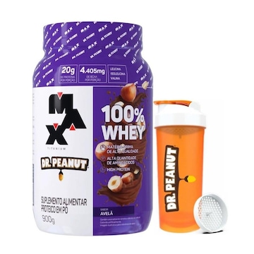 Kit Whey Protein 100% Dr. Peanut Max Titanium 900g Avelã com Coqueteleira