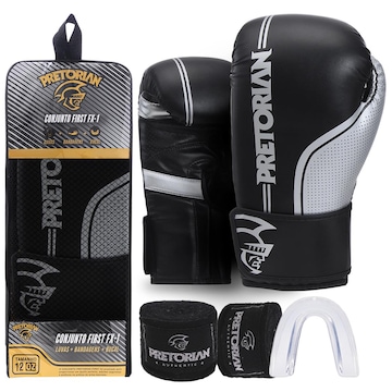 Kit de Luvas de Boxe e Muay Thai First Fx1 Pretorian + Bandagem + Bucal