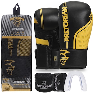 Kit de Luvas de Boxe e Muay Thai First Fx1 Pretorian + Bandagem + Bucal