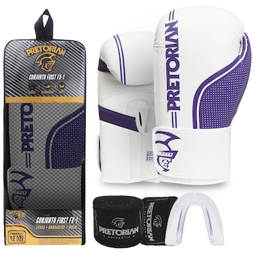 Kit de Luvas de Boxe e Muay Thai First Fx1 Pretorian + Bandagem + Bucal