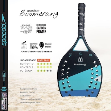 Raquete Beach Tennis Boomerang Glass Fiber + Beach Bag  Speedo -  Black