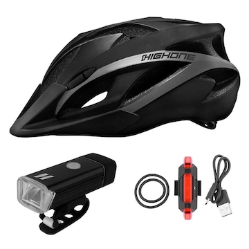 Kit Capacete Ciclismo Farol 180 Lumens Sinalizador Pisca Usb