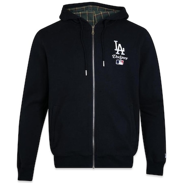 Blusão de Moletom com Capuz New Era Aberto Los Angeles Dodgers Genuine Manufacturing - Masculino