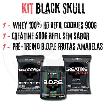 Kit Whey Protein 100% Hd Refil Cookies 900G Black Skull Creatine Turbo 500G Bope 300G Black Skull