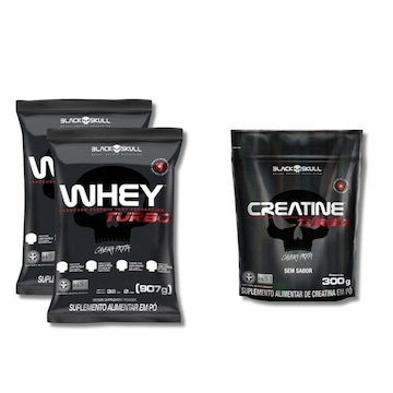 Kit 2X Turbo Whey Protein Refil 907Gr Baunilha + Creatine 300G Refil Black Skull