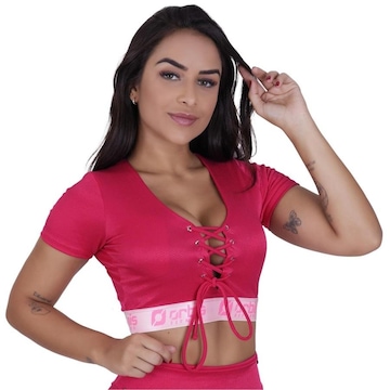 Top Fitness Cropped com Bojo Orbis Fitness Fio Brilho - Feminino