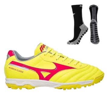 Chuteira Society Mizuno Morelia Classic + Meia Antiderrapante - Adulto