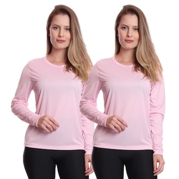 Camiseta Manga Longa Térmica Proteção Solar Uv Dry Fit Segunda Pele - 2 Unidades - Feminina